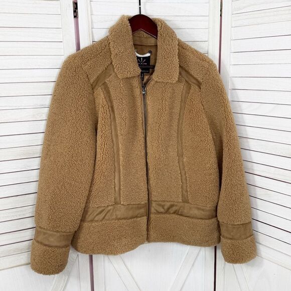 Isaac Mizrahi Faux Sherpa Faux Suede Trim Teddy Coat Tan Large - Picture 8 of 12